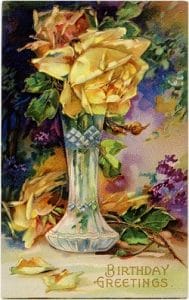 public domain vintage birthday card yellow rose