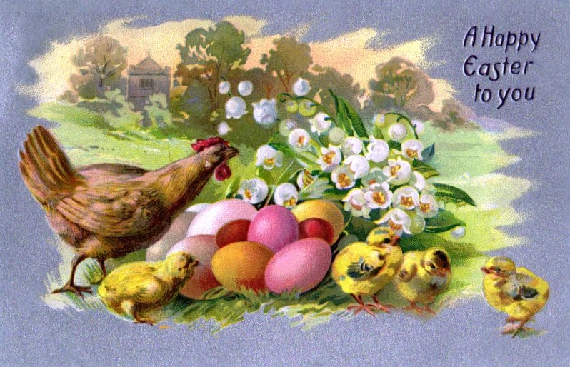 free vintage easter illustration of chicks and eggs from antique victorian postcard