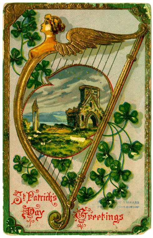 antique st patricks day illustration with harp1