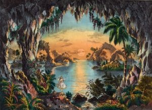 vintage illustration of a fairy grotto