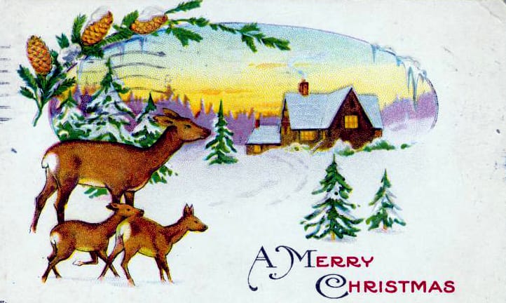 free vintage christmas cards with deer and snow
