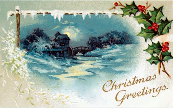 free vintage christmas cards with snowy scene