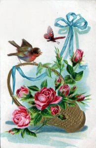 19th 20th century valentines day pictures bird basket ribbon