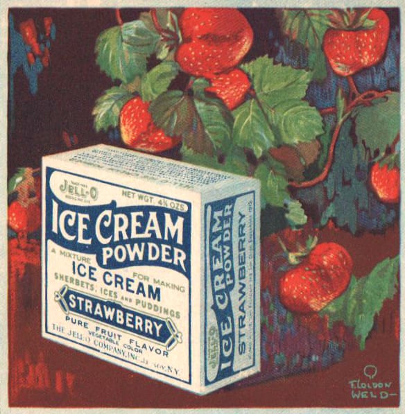 Vintage jello cookbook illustration of ice cream powder