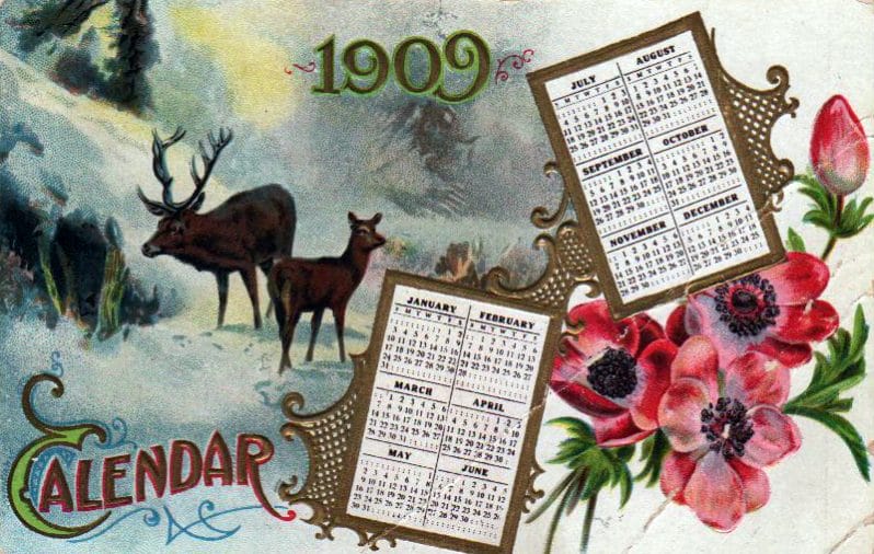 An early 20th-century vintage reindeer calendar