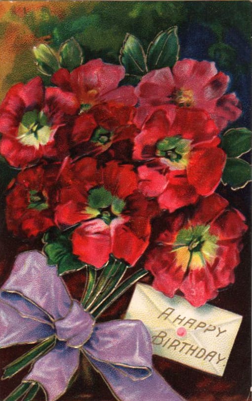 vintage birthday card bouquet envelope public domain