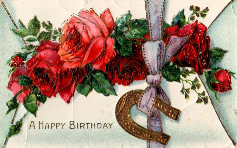 vintage birthday card image roses horseshoe 1