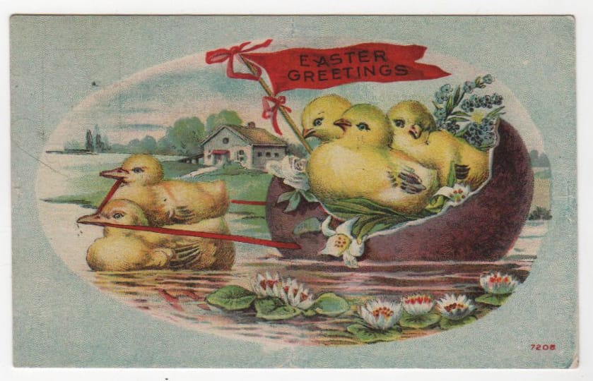 Vintage Easter egg boat greeting card public domain