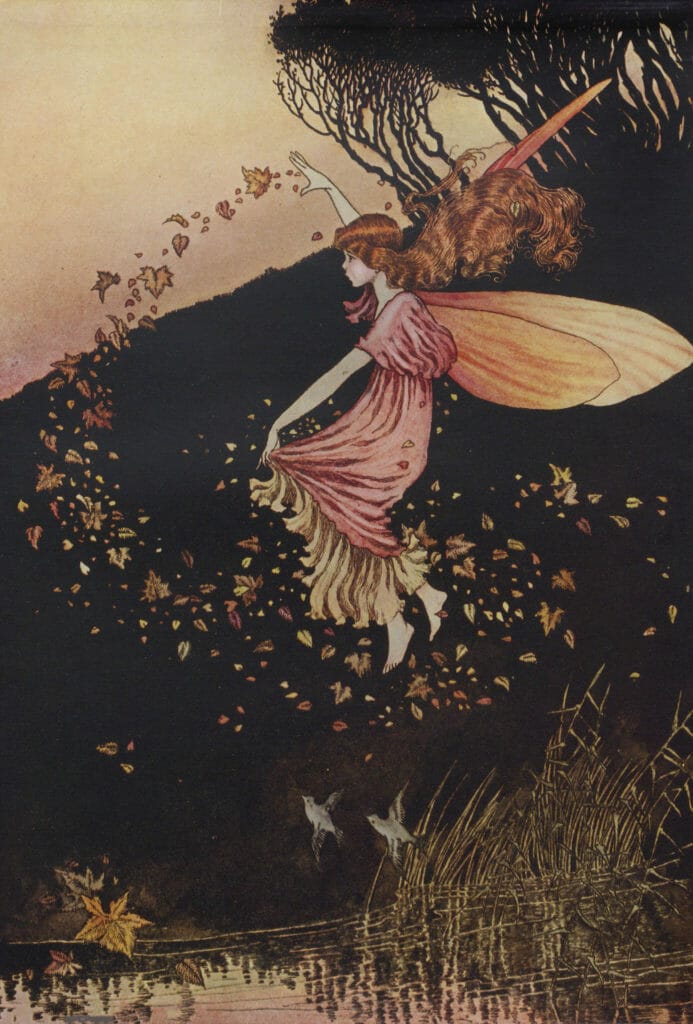 Fairy throwing Autumn leaves