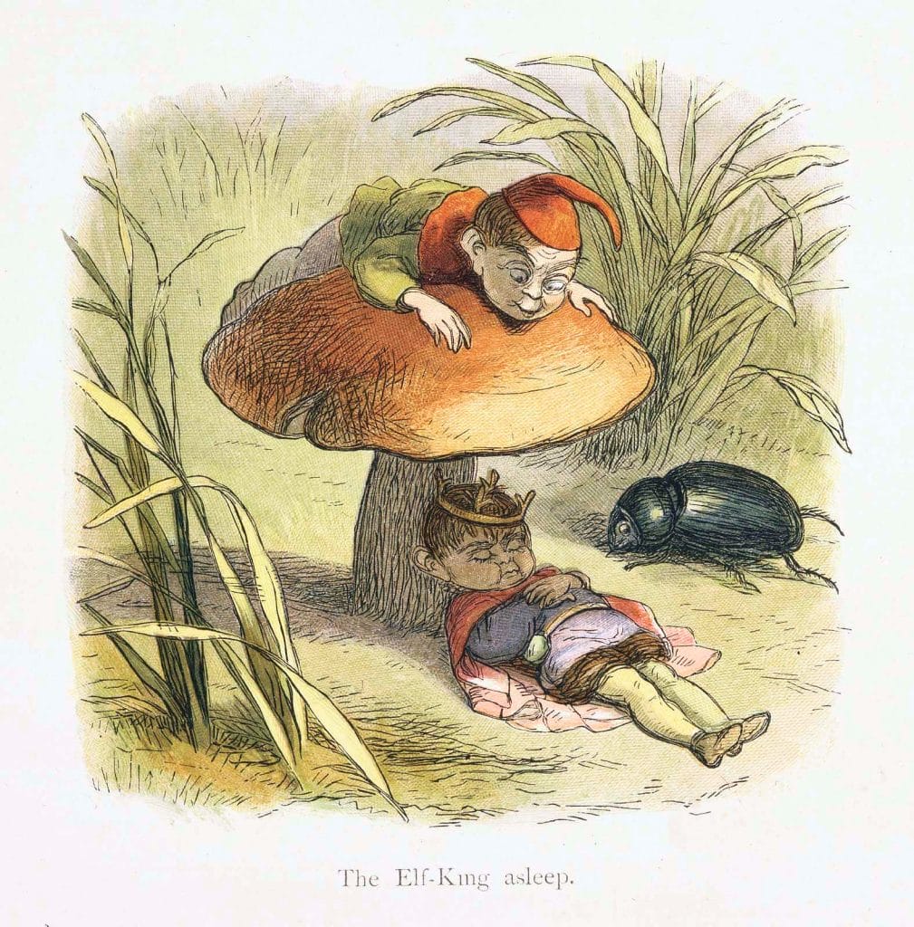 A Elf-KIng sleeping under the shade of a mushroom