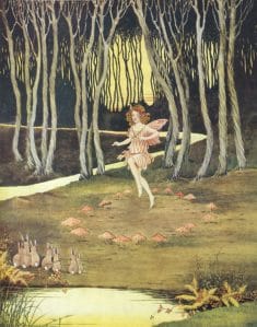 A Fairy dancing around a ring of mushrooms
