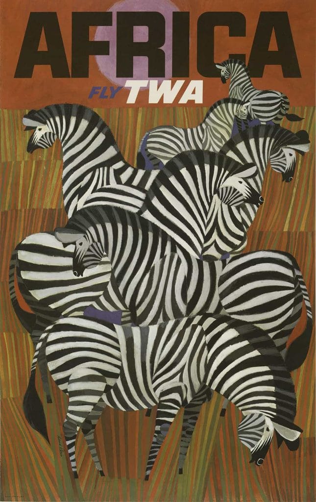 Africa Fly Twa Poster David Klein 1967 Vintage Travel Poster