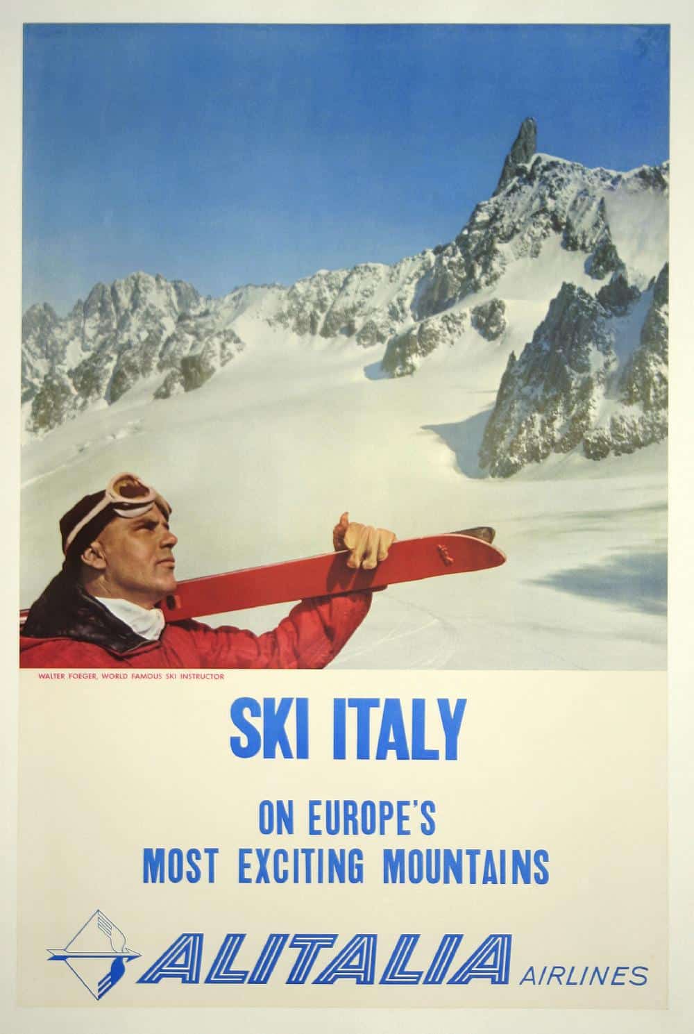 Alitalia Airlines Ski Italy 1950s Vintage Travel Poster