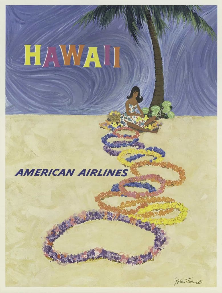 American Airlines Hawaii John Fernie 1950 Vintage Travel Poster