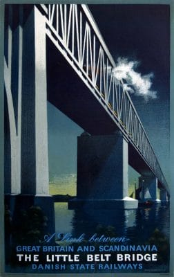 Danish State Railways The Little Belt Bridge Aage Rasmussen 1951 Vintage Travel Poster