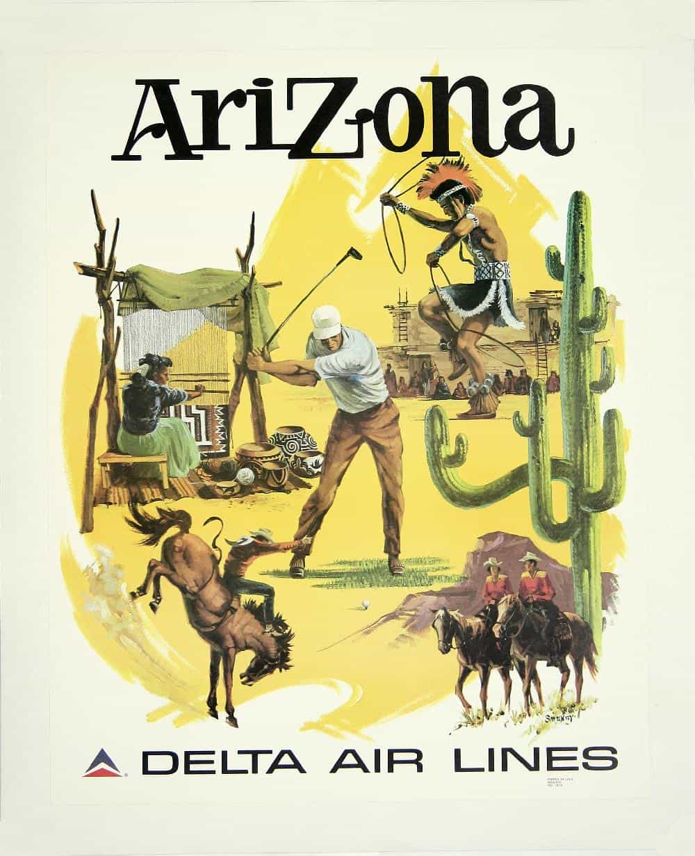 Delta Air Lines Arizona Sweney 1974 Vintage Travel Poster