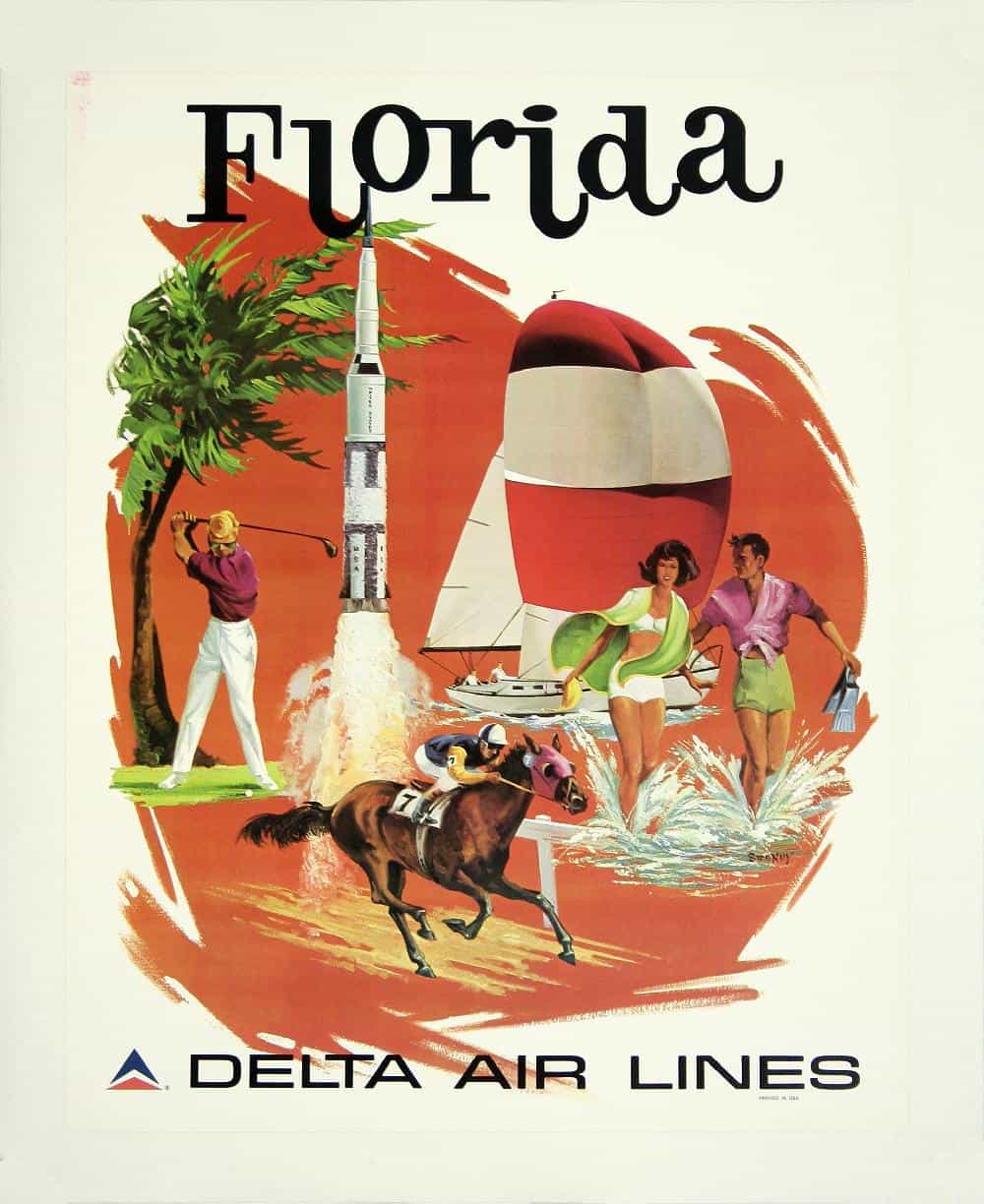Delta Air Lines Florida Sweney 1974 Vintage Travel Poster