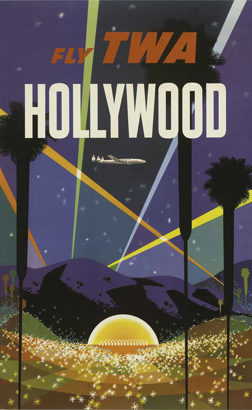 Fly Twa Hollywood Poster By David Klein 1958 Vintage Travel Poster