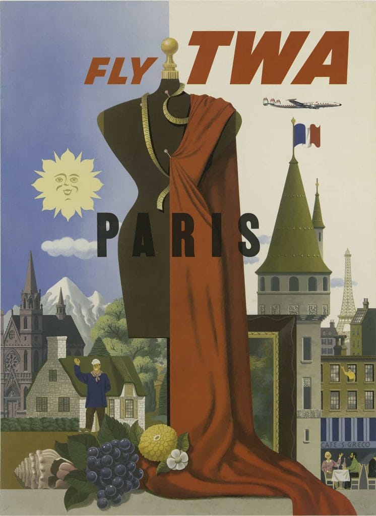 Fly Twa Paris Sgreco 1960 Vintage Travel Poster