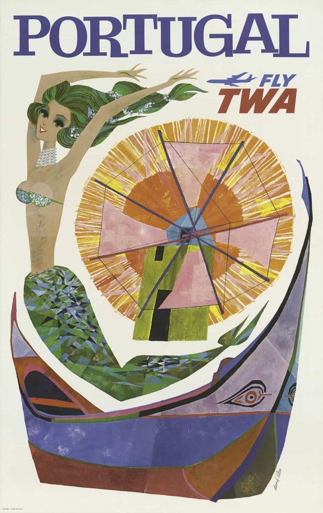 Fly Twa Portugal David Klein 1960s Vintage Travel Poster