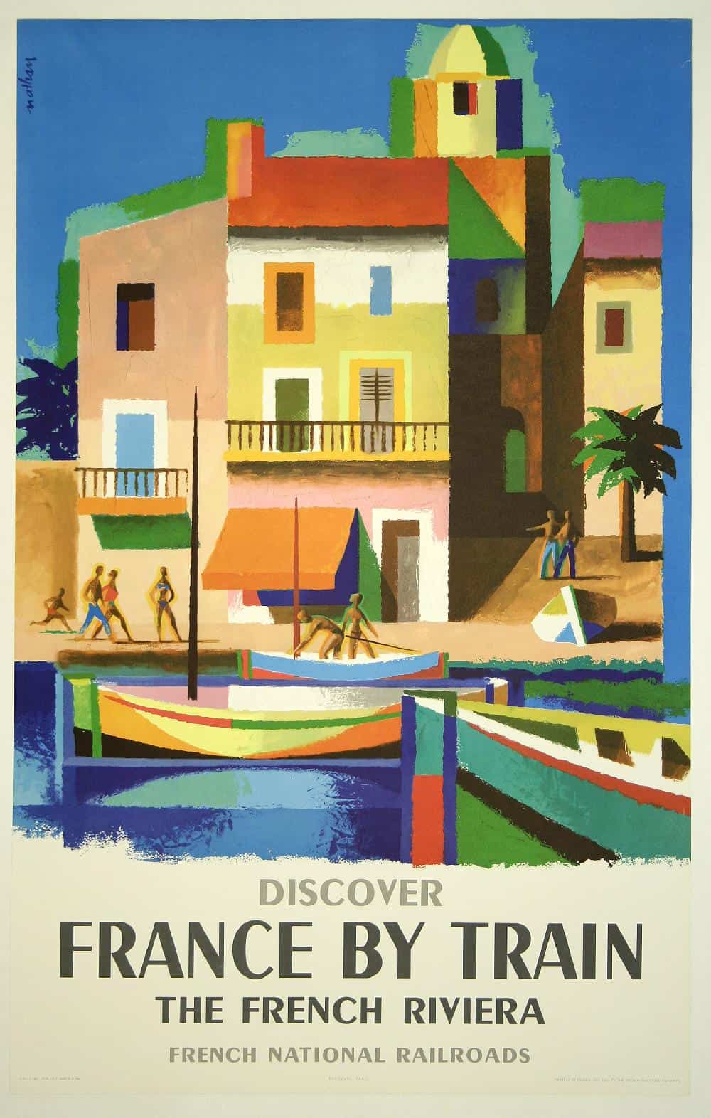 French National Railroads Discover France By Train French Riviera 1960s Vintage Travel Poster