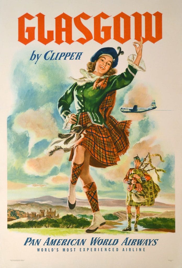 Glasgow By Clipper Pan American Airlines Vintage Travel Poster