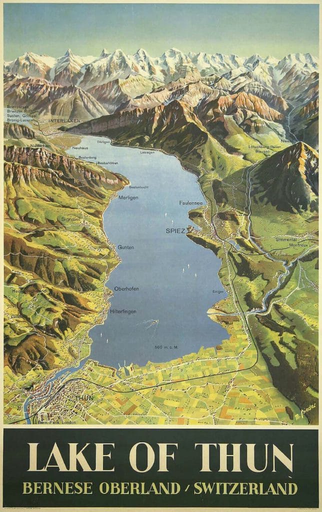 Lake Of Thun Bernese Oberland Switzerland Max Bieder 1946 Vintage Travel Poster