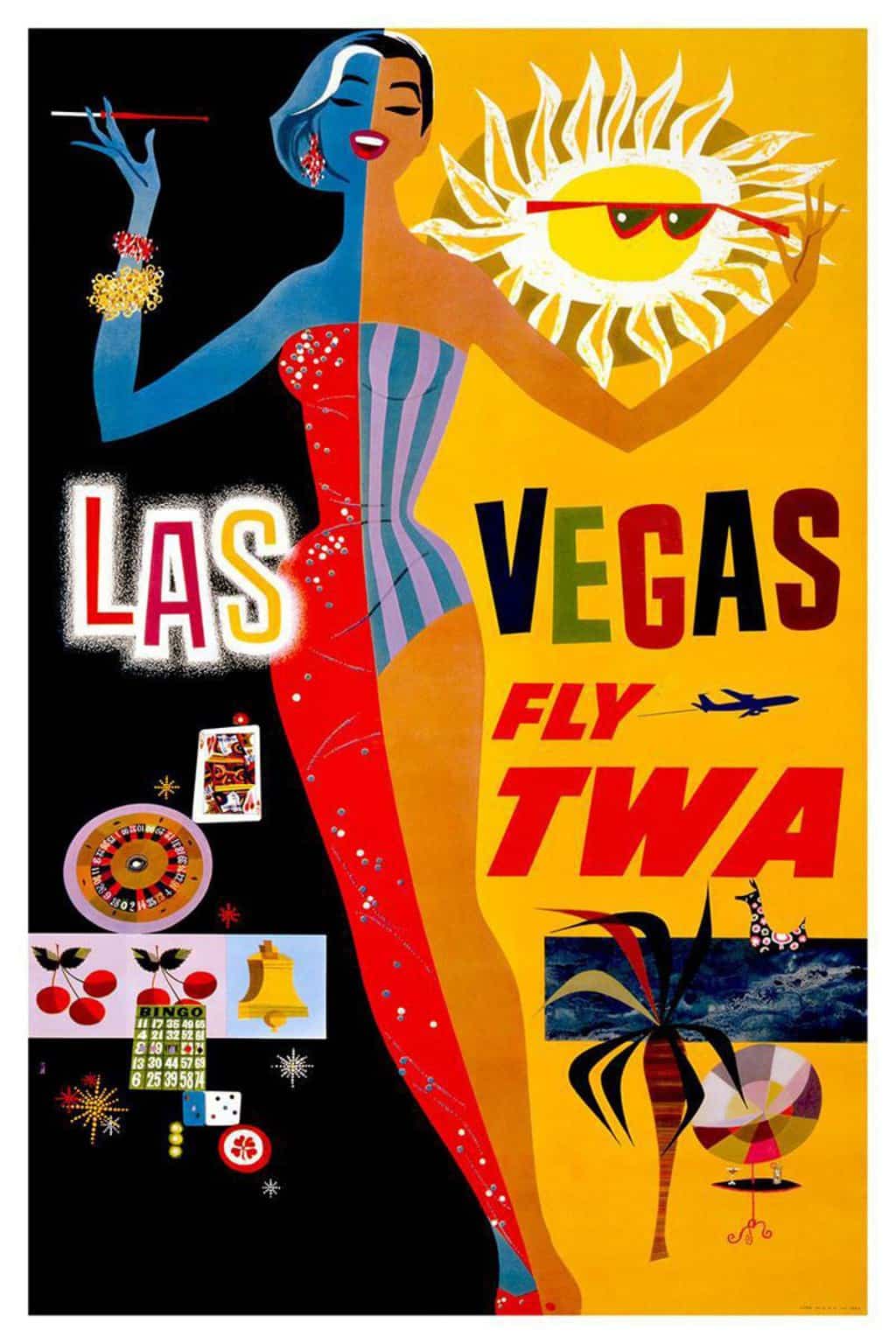 Las Vegas Fly Twa David Klein 1965 Vintage Travel Poster
