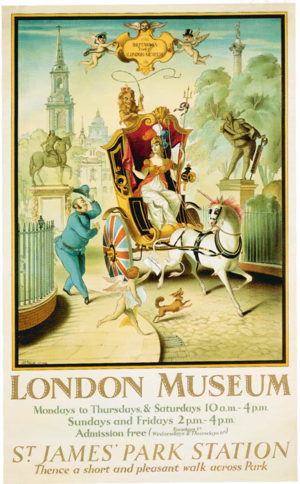London Museum St James Park Station Rex Whistler 1928 Vintage Travel Poster