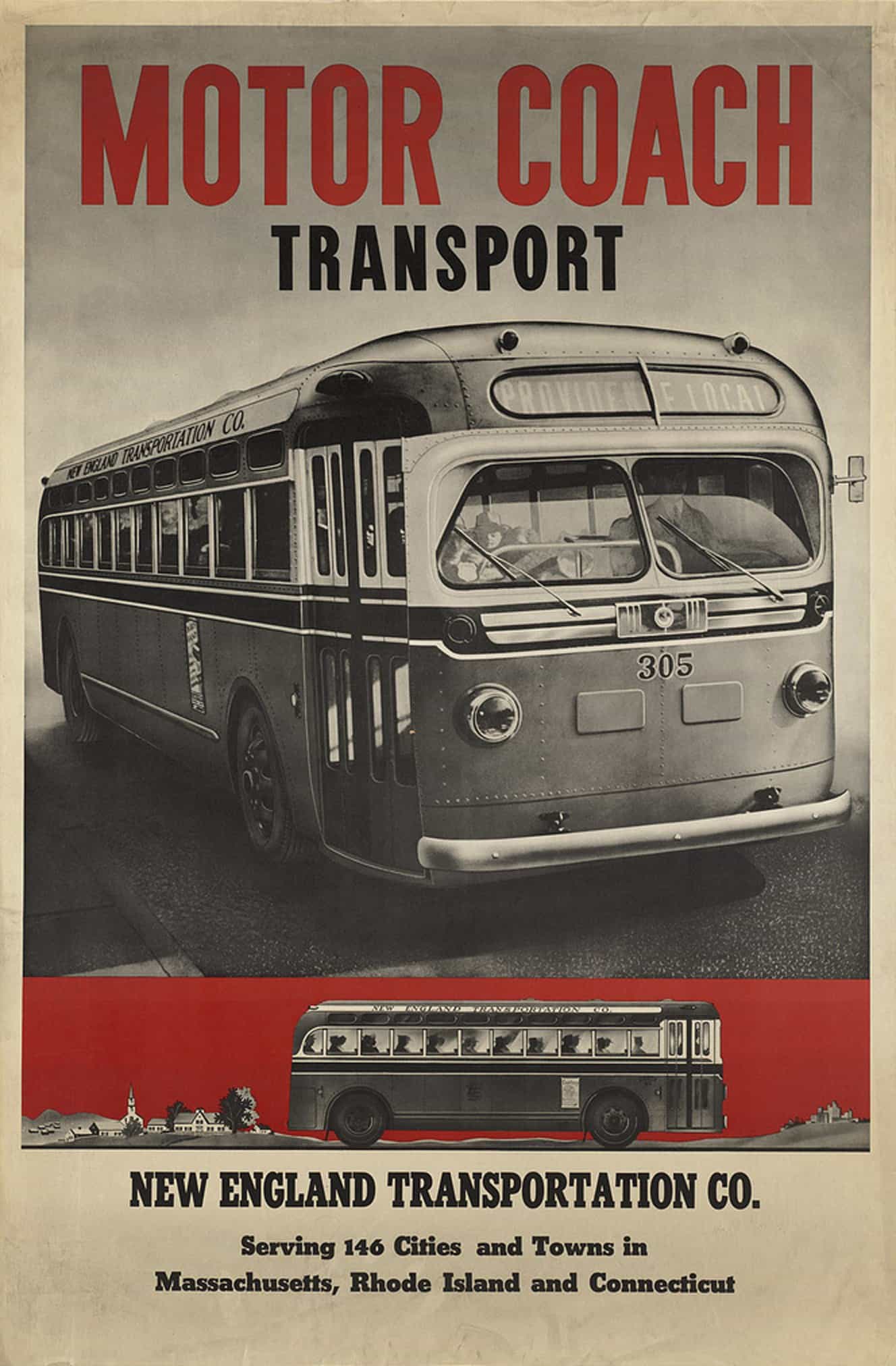 Motor Coach Transport 1940s Vintage Travel Poster