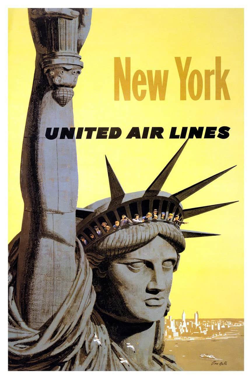 New York United Airlines Vintage Poster Vintage Travel Poster