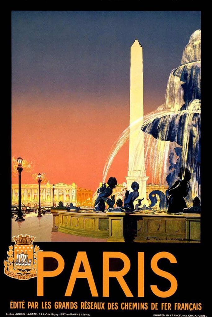 Paris Fountain Vintage Advertising Poster Vintage Travel Poster