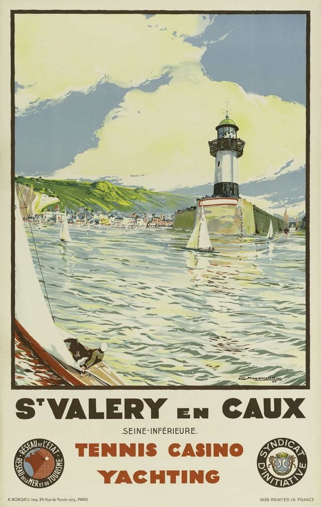 St. Valery En Caux Tennis Casino Yachting Vintage Travel Poster Camille Marchand 1936 Vintage Travel Poster