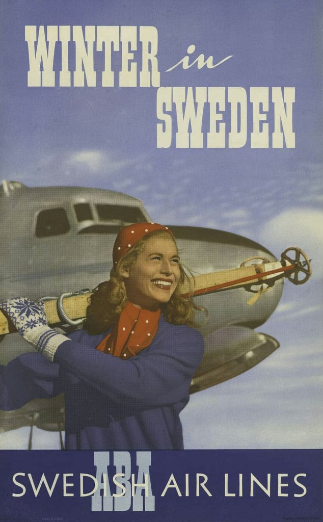 Swedish Airlines Winter In Sweden Vintage Travel Poster