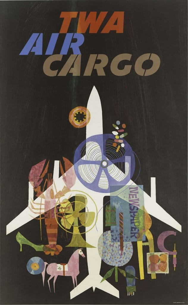 Twa Air Cargo David Klein 1965 Vintage Travel Poster