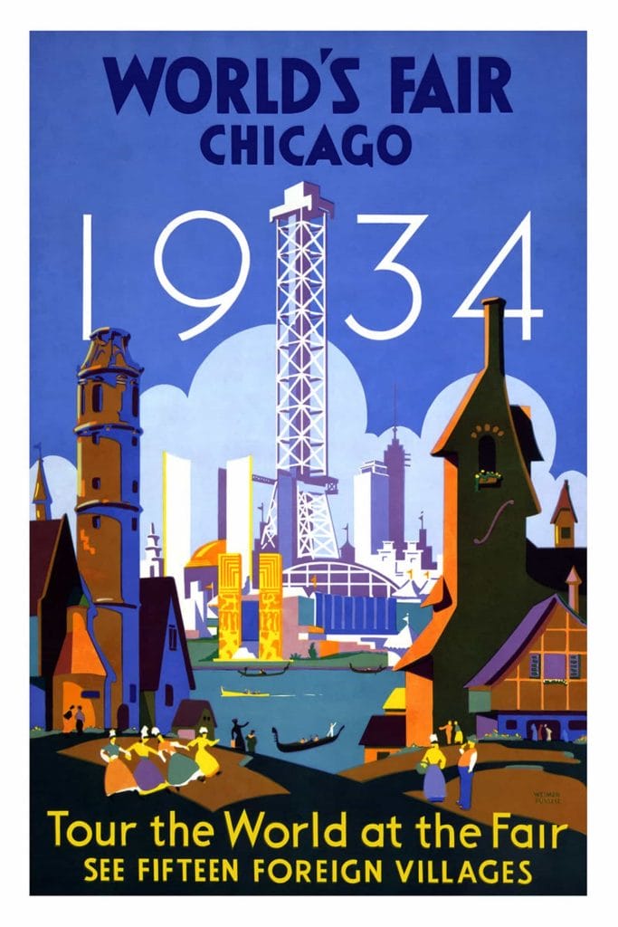 Worlds Fair Chicago Weimer Pursell 1934 Vintage Travel Poster