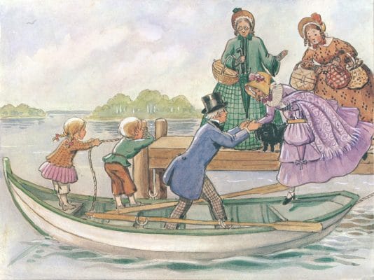 A Family Boarding A Row Boat