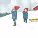 A Boy And Girl Out In The Snow With A Sledge