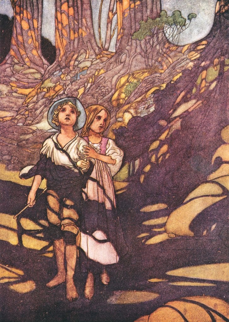 A Girl And A Boy In The Forest Vintage Fairy Tale Illlustration