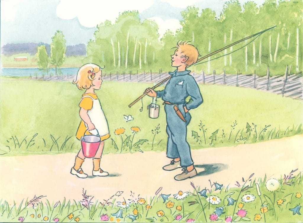 Annika Talking To A Boy Witha Fishing Rod