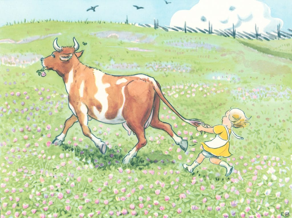 Annika The Girl Holds The Tail Of A Cow In The Meadow