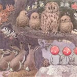 Children Of The Forest Sitting On A Rock With Rabbits Squirrels And Owls