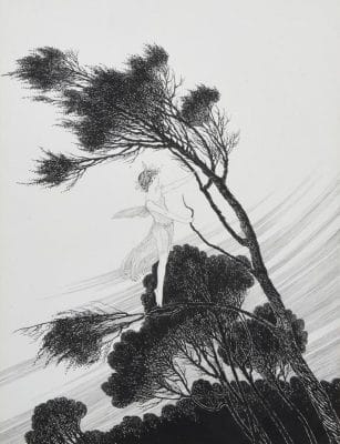 Fairy Standing On A Tree Vintage Illustration