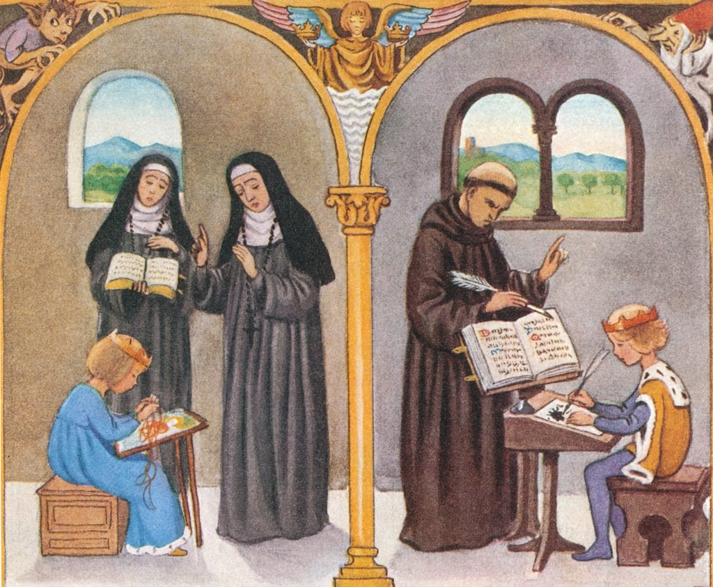 Girl And Boy In A Church With Nuns And Priest