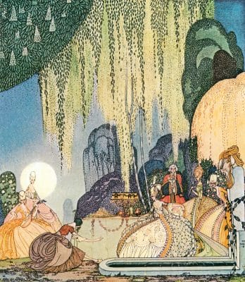 Kay Nielsen – Felicia Thereupon Stepped Forth And Terrified Though She Was Saluted The Queen Respectfully With So Graceful A Curtsey Felicia Or The Pot Of Pinks From Kay Nielsen