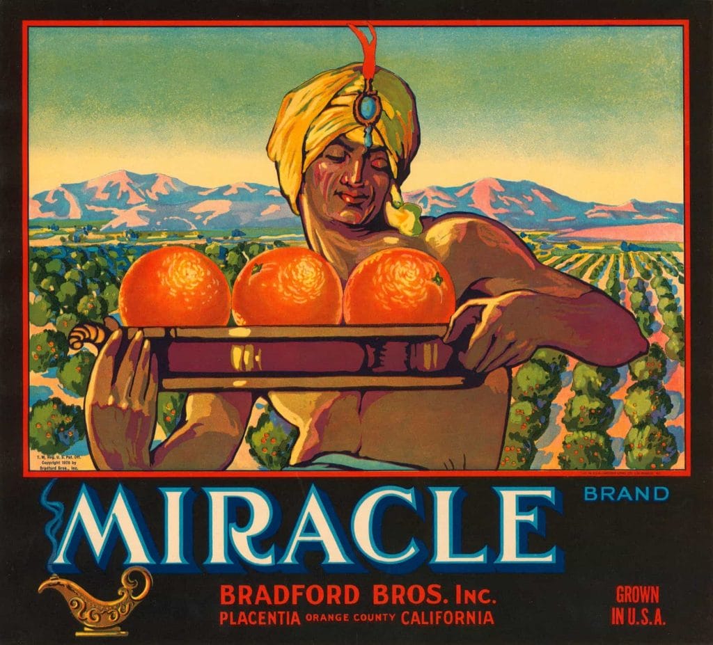 Miracle Brand Old California Orange Vintage Crate Label 1928