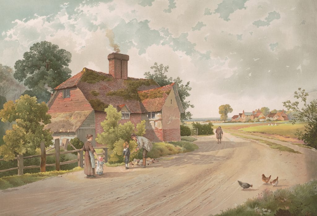 Scene In An English Village Vintage House Illustrations