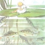 Thumbelina Little Girl Crying On A Water Lilly With Fish Looking At Her 05