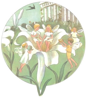 Thumbelina Little Girl And Boy Fairy Sitting In A Flower With 3 Fairies Flying Around15
