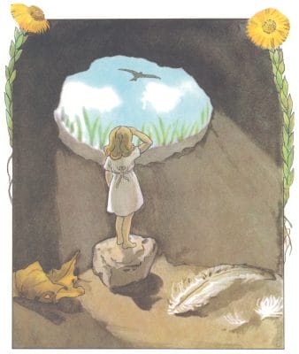 Thumbelina Little Girl In A Hole Looking At A Swallow Flying In The Sky Illustration11